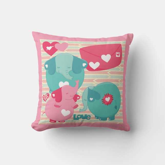 Coussin de Valentine customisé par éléphants (Recto)