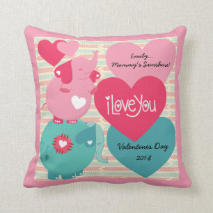 Coussin de Valentine customisé par éléphants