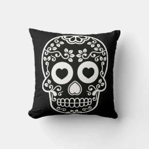 Coussin de vin de crâne noir et blanc
