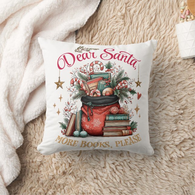 Coussin Dear Santa, More Books Please  (Couverture)