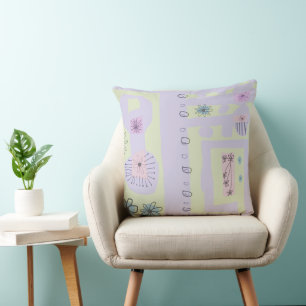 Coussin Décal Floral Ethnic Print Light Purple Green Black