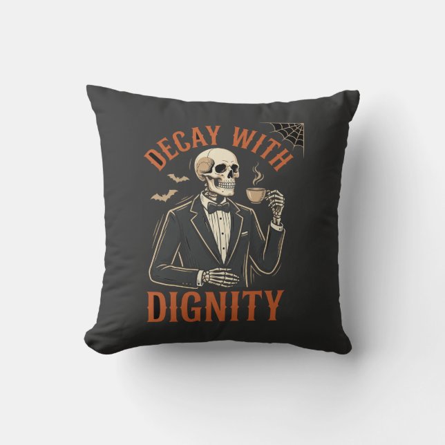 Coussin Décayez avec dignité Vintage squelette café Hallow (Recto)