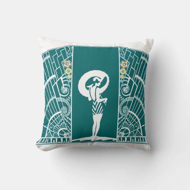 Coussin DÉCO BALNÉAIRE en Turquoise et Jaune (Recto)