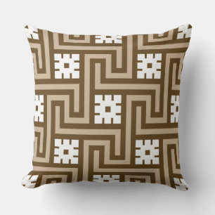 Coussin Déco clé grecque, Taupe tan et Brown
