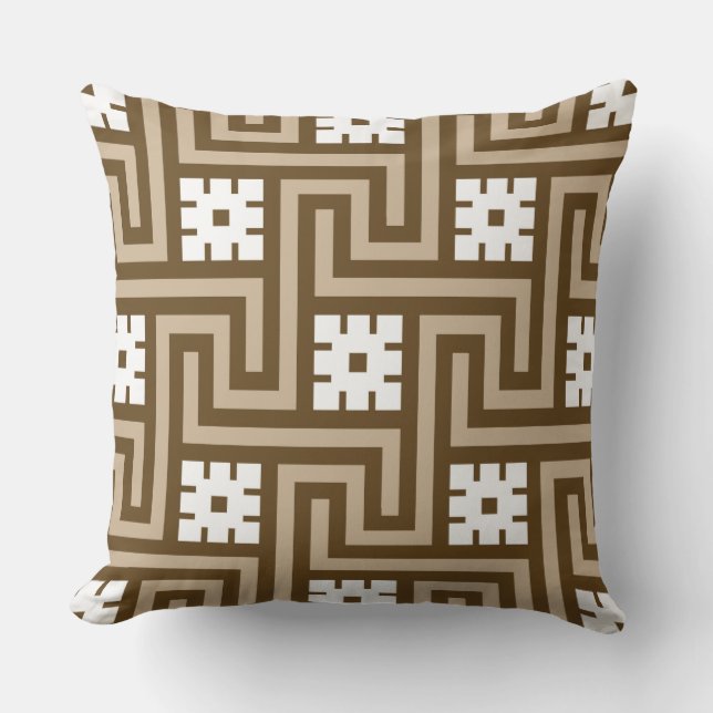 Coussin Déco clé grecque, Taupe tan et Brown (Recto)