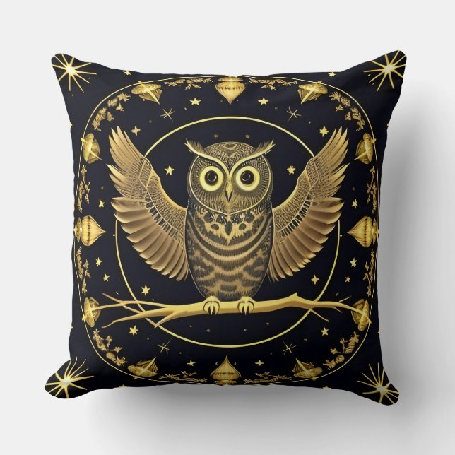 Coussin Déco de maison esthétique céleste bohème chouette (Recto)