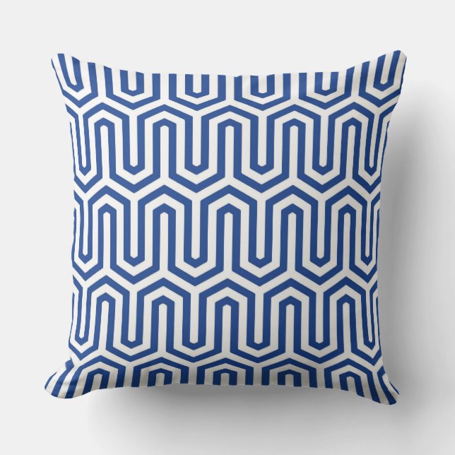 Coussin Déco motif égyptien - bleu cobalt et blanc (Recto)