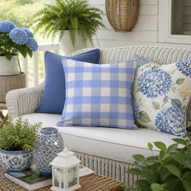 Coussin Décor à carreaux gingham bleu et blanc (Créateur téléchargé)