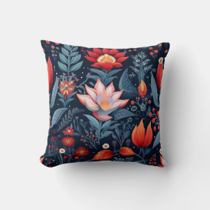 Coussin Décor à motif floral foncé bleu rouge moderne
