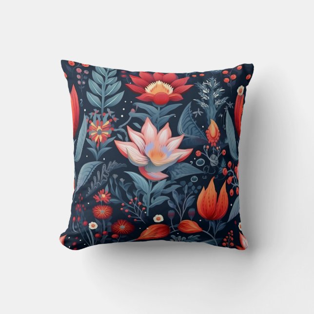 Coussin Décor à motif floral foncé bleu rouge moderne (Recto)