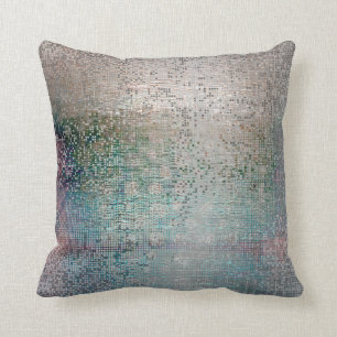 Coussin Décor Abstrait Argent Turquoise Contemporain Métal