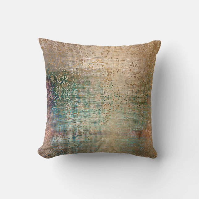 Coussin Décor Abstrait Pinceau Turquoise Or Séquin métalli (Recto)