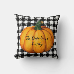 Coussin Décor Automnal Cosy à Carreaux Noir Blanc Rustique