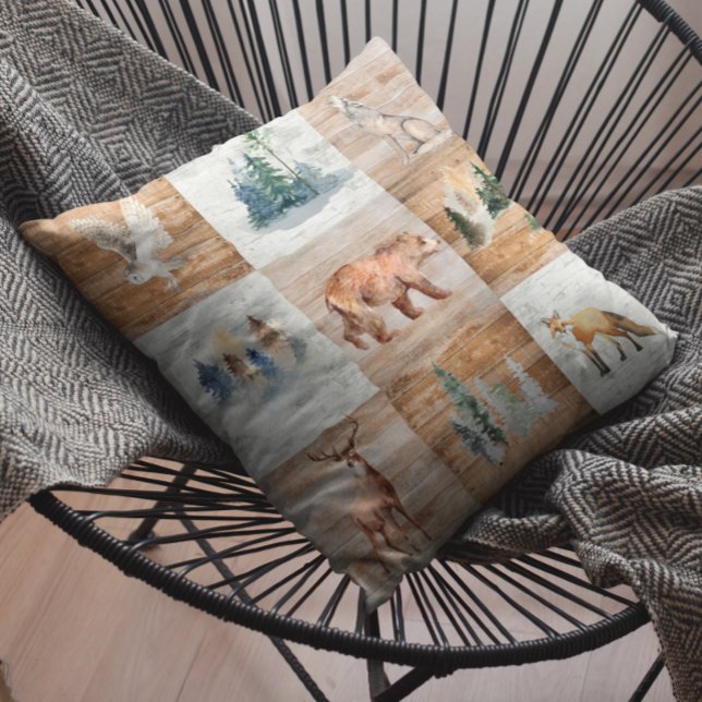 Coussin Décor Cabine rustique Forêt animale boisée (Créateur téléchargé)