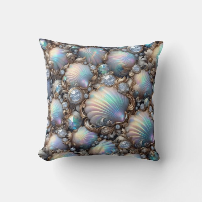 Coussin Décor côtier de luxe | Diamants et coquillages  (Recto)