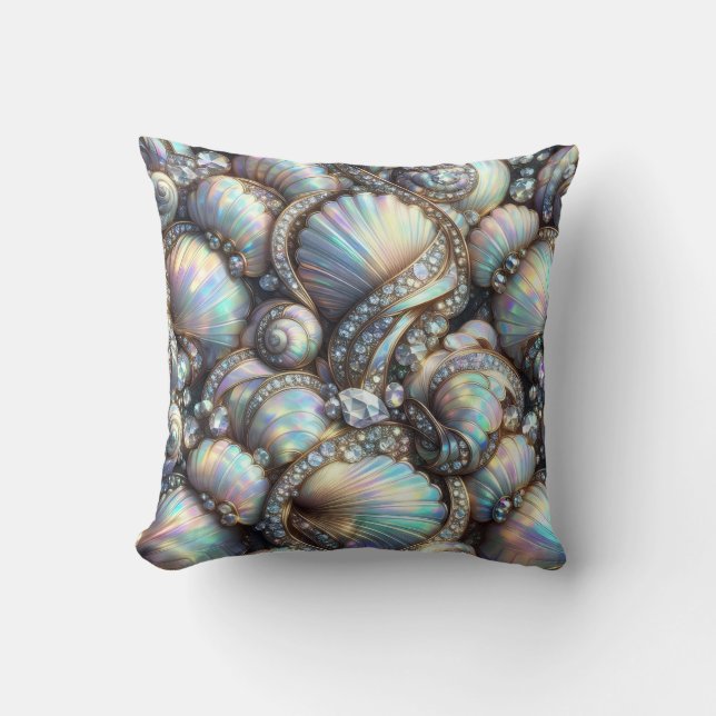 Coussin Décor côtier de luxe | Diamants et coquillages  (Recto)