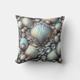 Coussin Décor côtier de luxe   Diamants et coquillages 