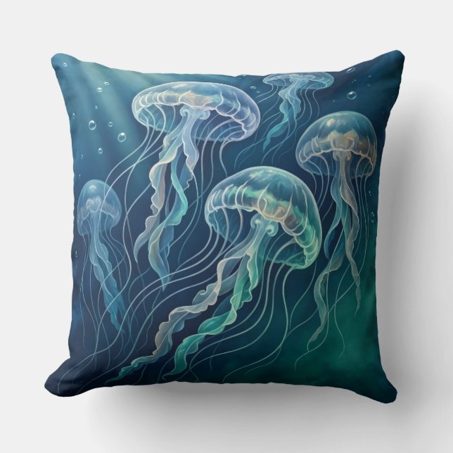 Coussin Décor côtier Turquoise Sea Teal Green Méduse  (Recto)