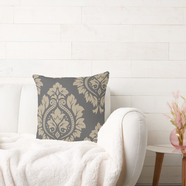 Coussin Décor Damask Art I Cream on Grey (Canapé)