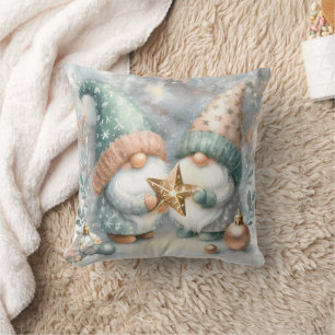 Coussin Décor d'aquarelle en or Rose Gnomes d'hiver