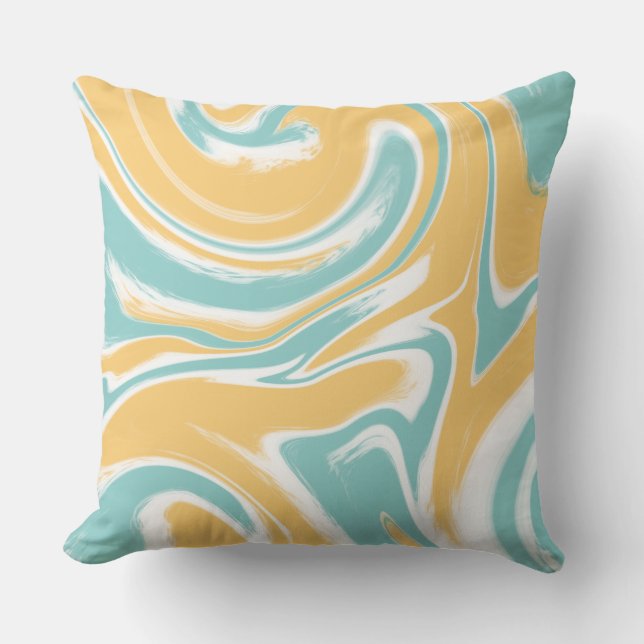 Coussin Décor d'art Turquoise Mustard Swirl (Recto)