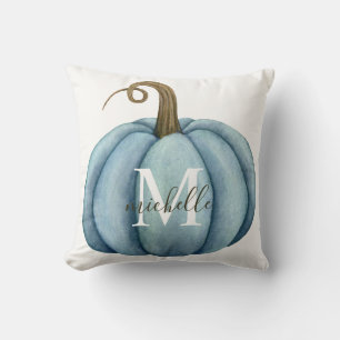 Coussin Décor d'automne bohème monogrammé citrouille aquar