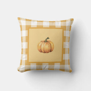 Coussin Décor d'automne citrouille à carreaux beige de fer