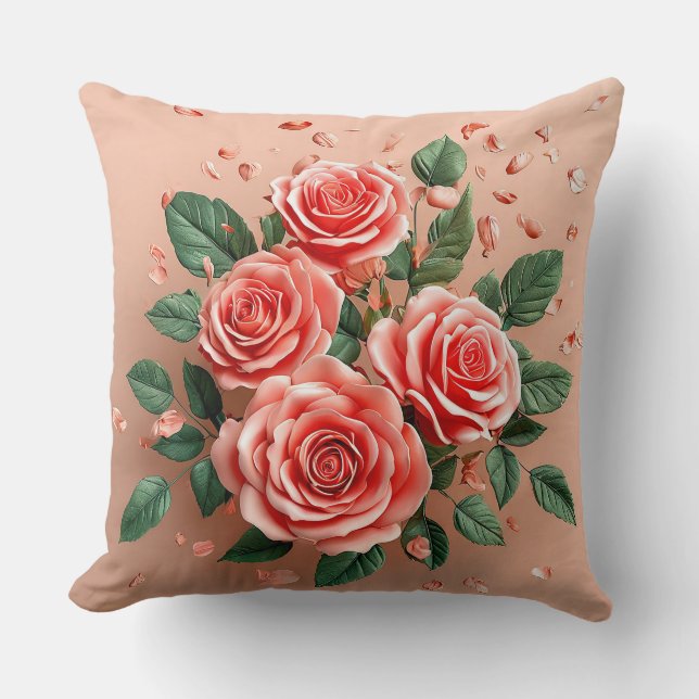 Coussin 🌹 Décor de chambre aux roses roses Cadeau d'accen (Recto)