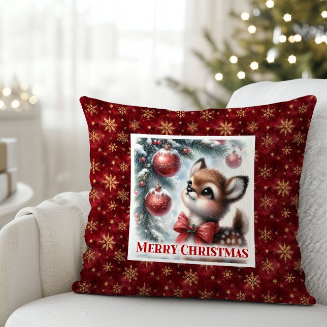 Coussin Décor de chambre d'enfants avec cerf bébé en forêt (Idyllic snowy forest baby deer kids room decor (51))