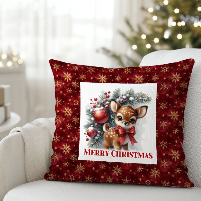 Coussin Décor de chambre pour enfants avec cerf bébé dans  (Graceful snowy forest baby deer kids room decor (51))