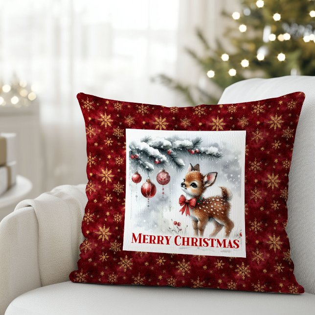 Coussin Décor de chambre pour enfants avec forêt enneigée  (Fairy snowy forest baby deer cozy kids room decor)