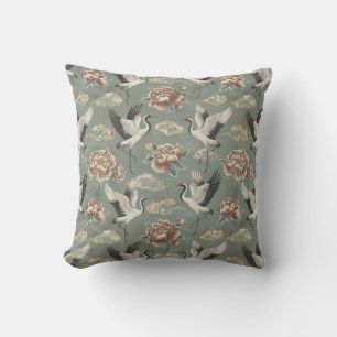 Coussin Décor de chinoiserie avec grue et pivoine