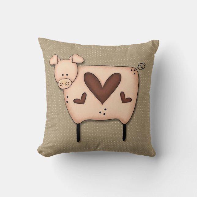 Coussin Décor de cochon de campagne primitif (Recto)