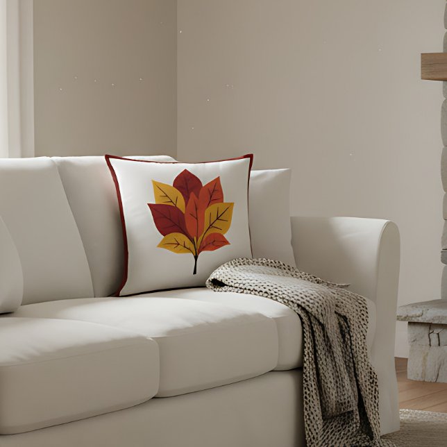 Coussin Décor de ferme rustique feuilles d'automne (Farmhouse autumn décor pillow with rustic fall leaves for cozy seasonal style.)