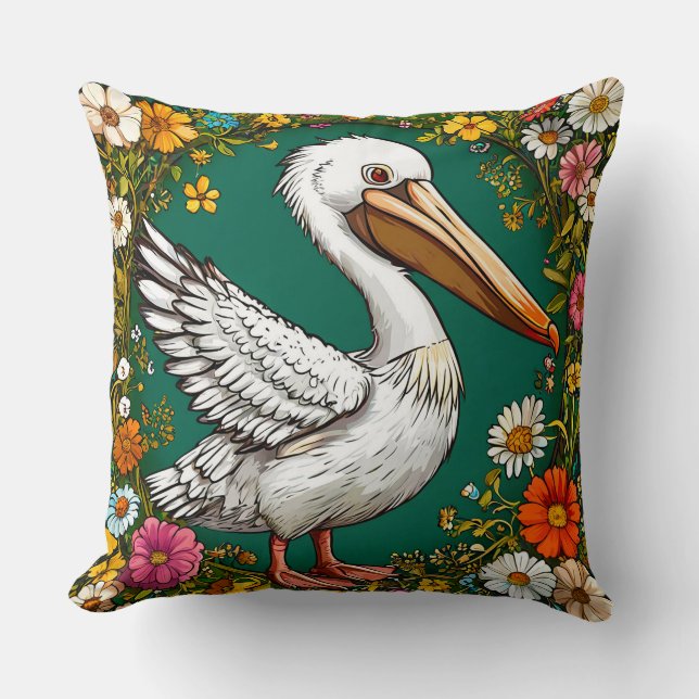 Coussin Décor de fleur de nature fleurie côtière d'oiseau  (Recto)