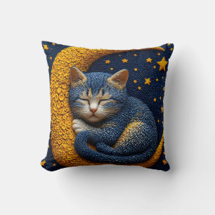 Coussin 🌙 Décor de lune de chat mignon endormi pour les a