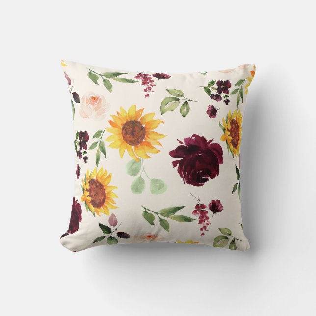 Coussin Décor de maison avec tournesols d'automne et roses (Recto)