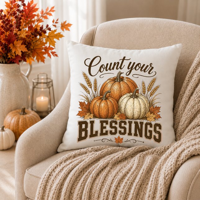 Coussin Décor de maison d'automne Comptez Vos Bénédictions (Créateur téléchargé)