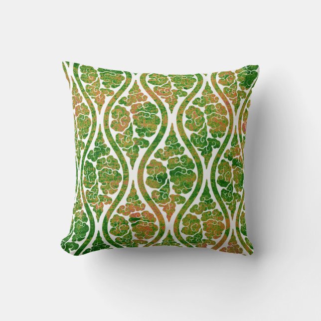 Coussin Décor de maison élégant en damassé vert (Recto)