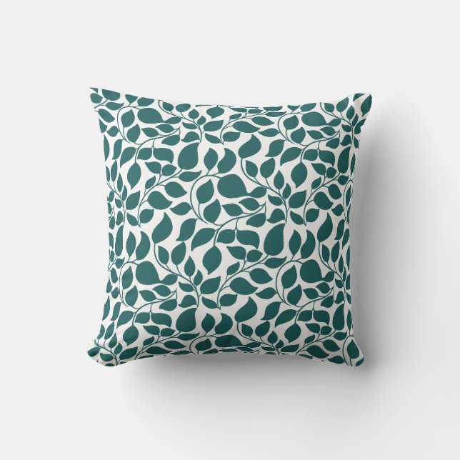 Coussin Décor de maison en feuilles botaniques sarcelle Ev (Recto)
