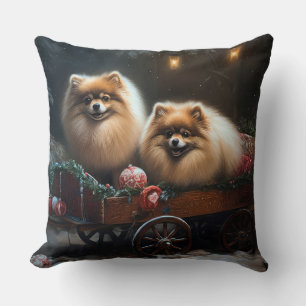 Coussin Décor de Noël au traîneau enneigé de Poméranie