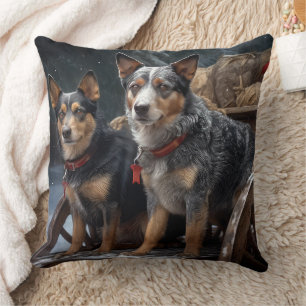 Coussin Décor de Noël australien pour bovins enneigé