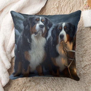 Coussin Décor de Noël Bernese Mountain Snowy