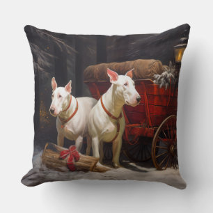 Coussin Décor de Noël Bull Terrier Snowy Sleigh