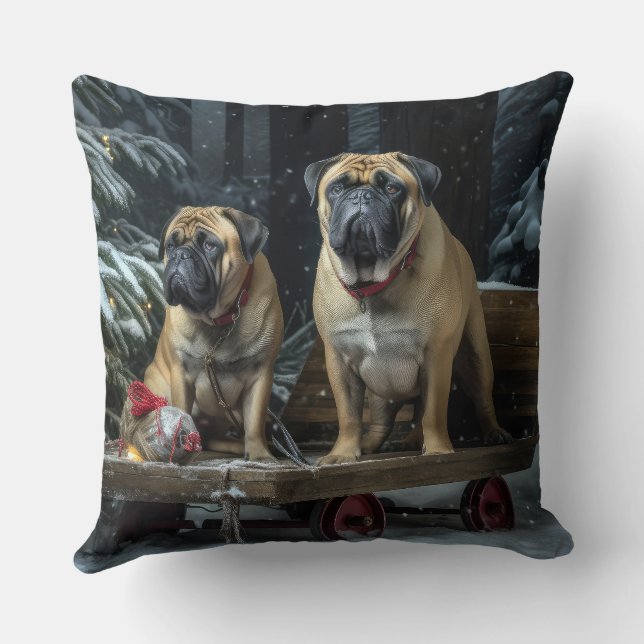 Coussin Décor de Noël Bullmastiff Snowy Sleigh (Verso)