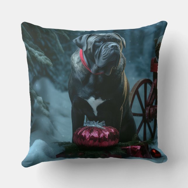 Coussin Décor de Noël Cane Corso Snowy Sleigh (Verso)