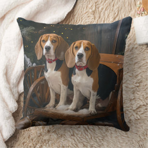 Coussin Décor de Noël Chariot enneigé Beagle