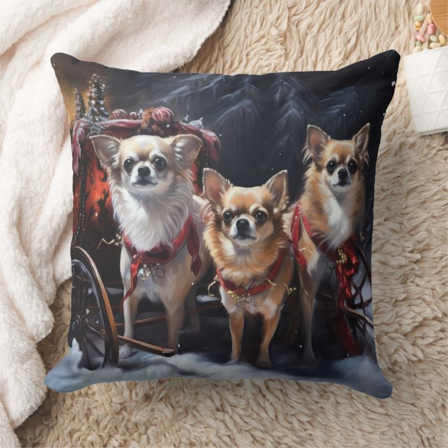 Coussin Décor de Noël Chihuahua Snowy Sleigh (Couverture)