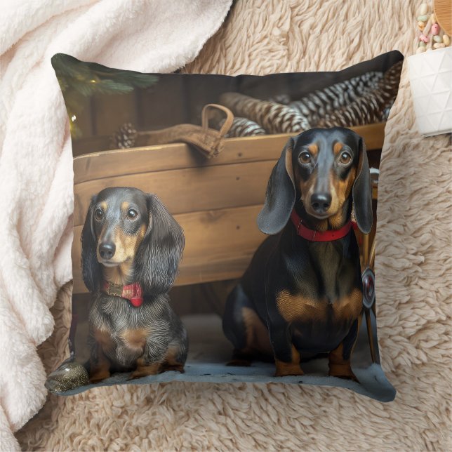 Coussin Décor de Noël Dachshund Snowy Sleigh (Couverture)