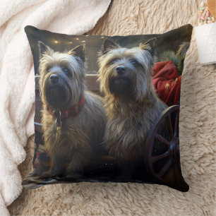 Coussin Décor de Noël de Cairn Terrier Snowy Sleigh